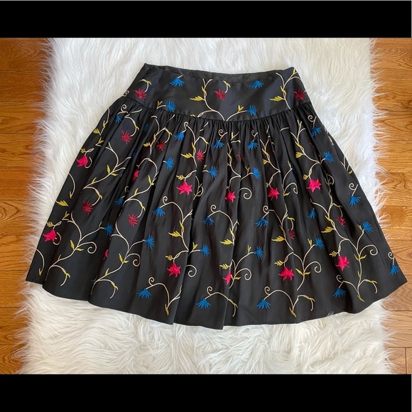 100% Silk Transitions  Embroidered Floral Boho Artsy Summer Skirts Women’s 8 - Picture 1 of 11